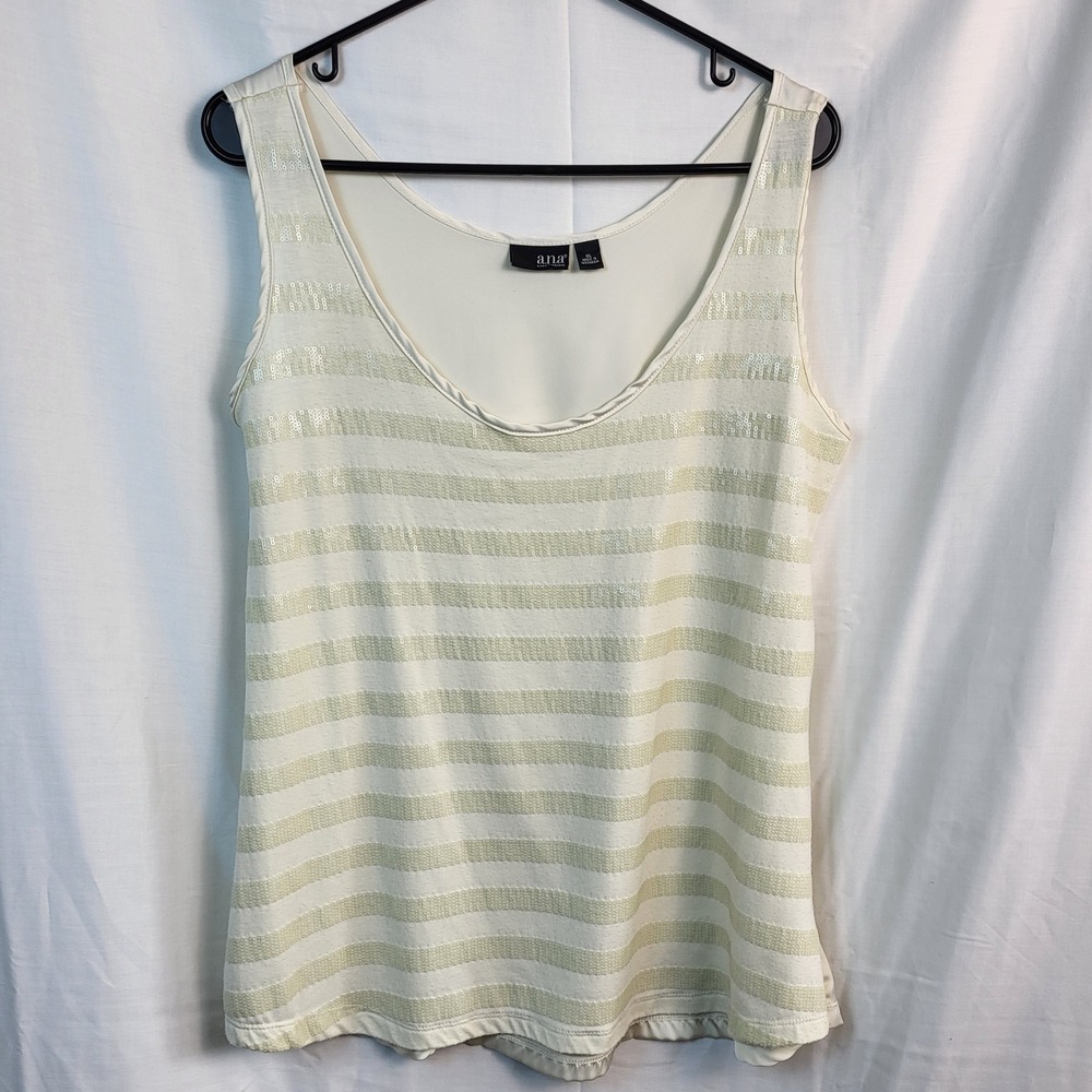 a.n.a Women XL Sleeveless Sequin Tank Top Cream Ivory Dressy Casual Shell Blouse